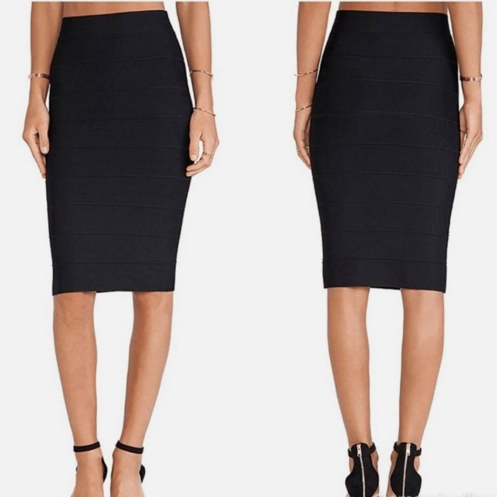 BCBGMaxAzria Black Midi Bandage Pencil/Bodycon Skirt